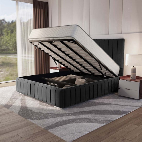 Milan Upholstered Ottoman Bed - Steel Plush Velvet