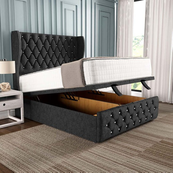 Monaco Ottoman Divan Bed - Black Chenille