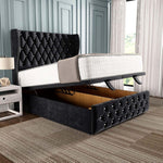 Monaco Ottoman Divan Bed - Black Plush Velvet