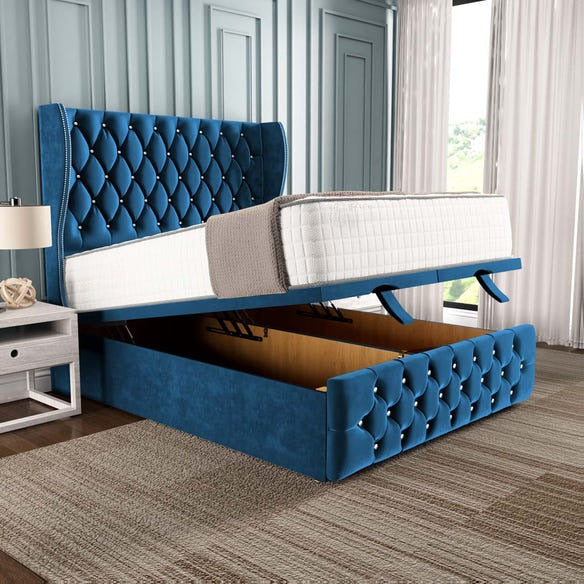 Monaco Ottoman Divan Bed - Blue Plush Velvet