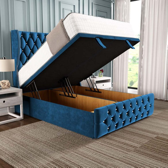 Monaco Ottoman Divan Bed - Blue Plush Velvet
