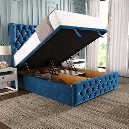 Monaco Ottoman Divan Bed - Blue Plush Velvet