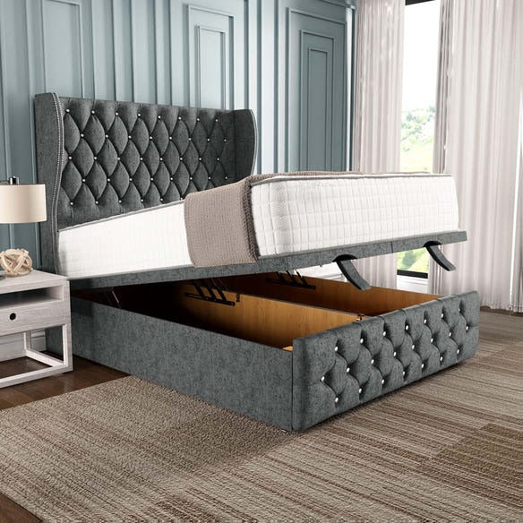 Monaco Ottoman Divan Bed - Charcoal Chenille
