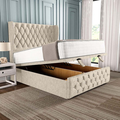 Monaco Ottoman Divan Bed - Cream Chenille