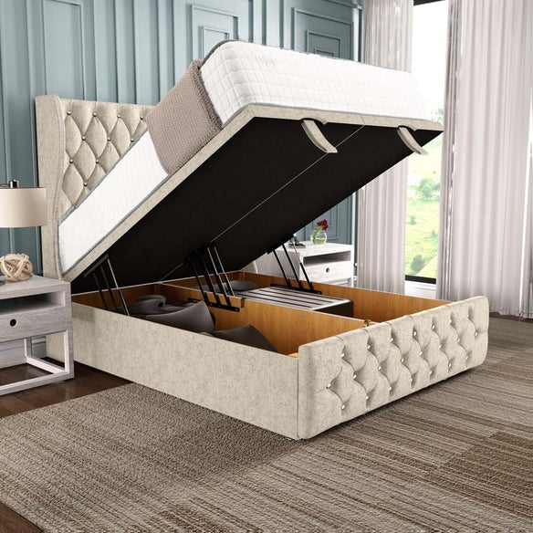 Monaco Ottoman Divan Bed - Cream Chenille