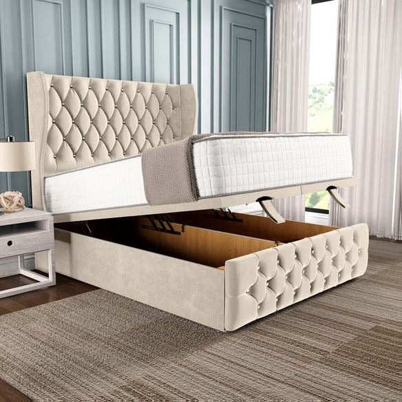 Monaco Ottoman Divan Bed - Cream Plush Velvet