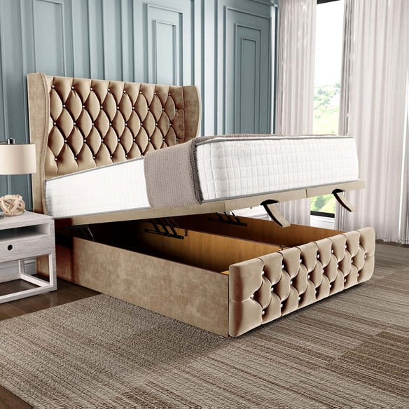 Monaco Ottoman Divan Bed - Mink Plush Velvet