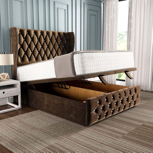 Monaco Ottoman Divan Bed - Mocca Plush Velvet