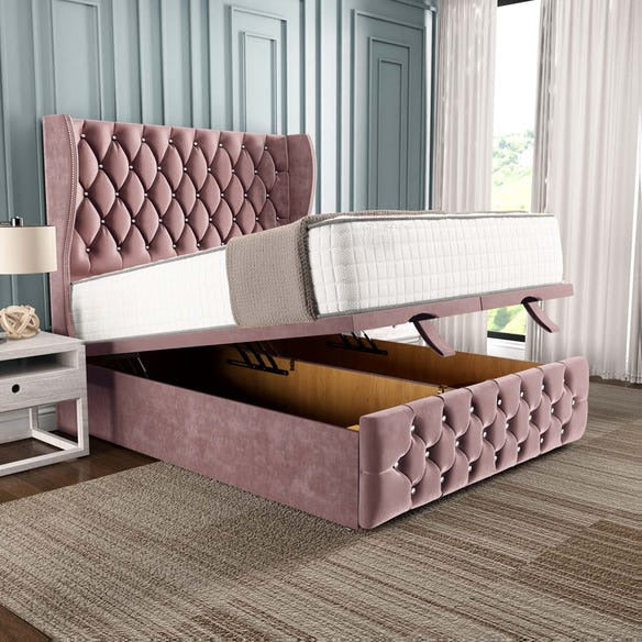 Monaco Ottoman Divan Bed - Pink Plush Velvet