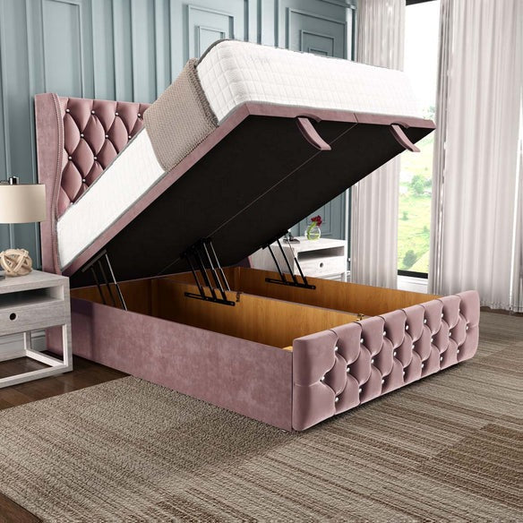 Monaco Ottoman Divan Bed - Pink Plush Velvet