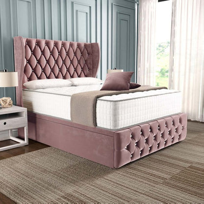Monaco Ottoman Divan Bed - Pink Plush Velvet