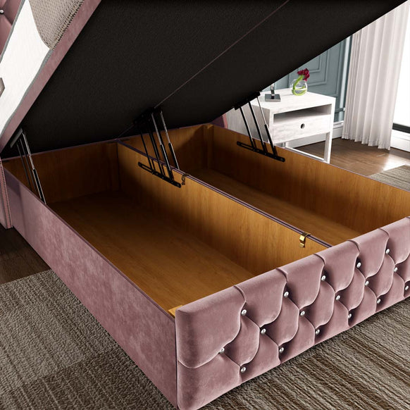 Monaco Ottoman Divan Bed - Pink Plush Velvet