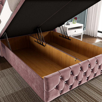 Monaco Ottoman Divan Bed - Pink Plush Velvet