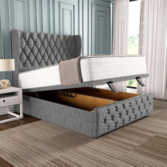 Monaco Ottoman Divan Bed - Silver Chenille
