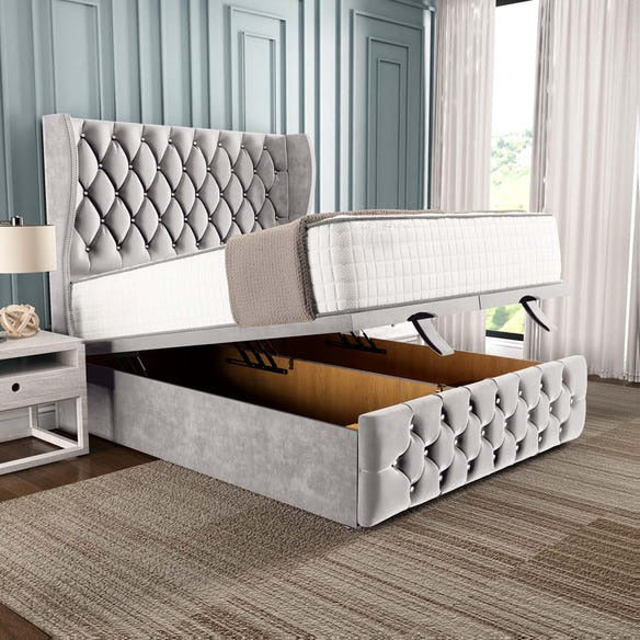 Monaco Ottoman Divan Bed - Silver Plush Velvet