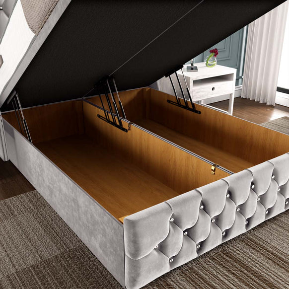 Monaco Ottoman Divan Bed - Silver Plush Velvet