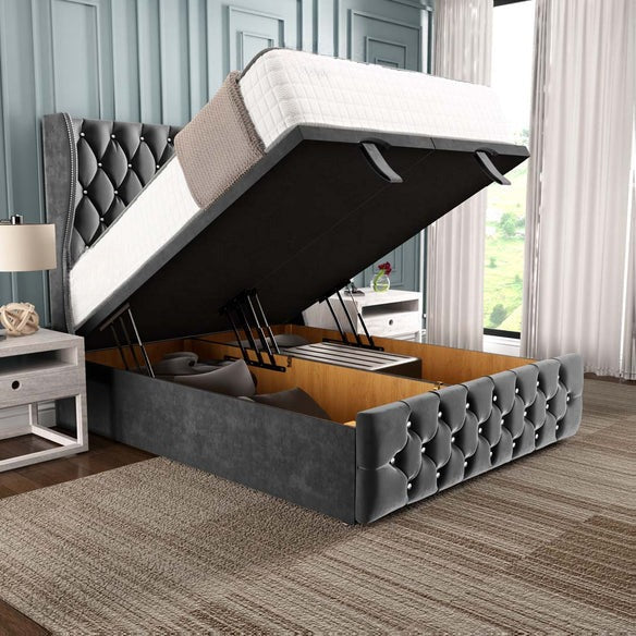 Monaco Ottoman Divan Bed - Steel Plush Velvet