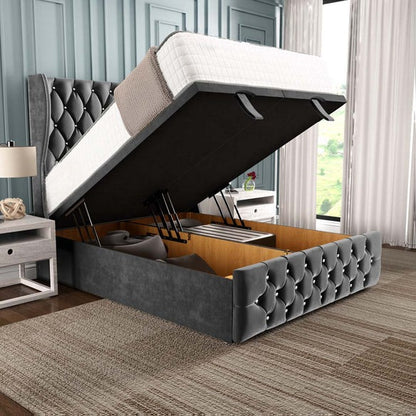Monaco Ottoman Divan Bed - Steel Plush Velvet