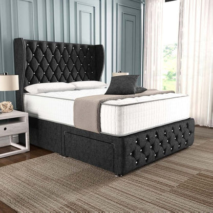 Monaco Wingback Divan Bed - Black Chenille