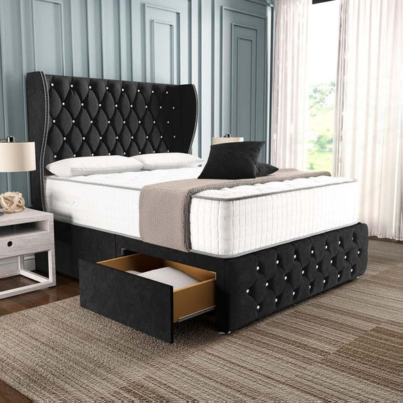 Monaco Wingback Divan Bed - Black Naples