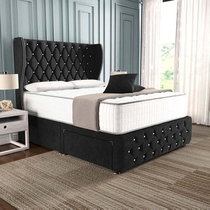 Monaco Wingback Divan Bed - Black Naples