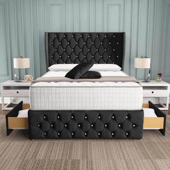 Monaco Wingback Divan Bed - Black Naples