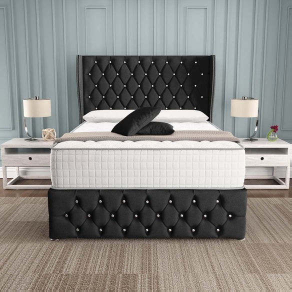 Monaco Wingback Divan Bed - Black Naples
