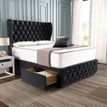 Monaco Wingback Divan Bed - Black Plush Velvet