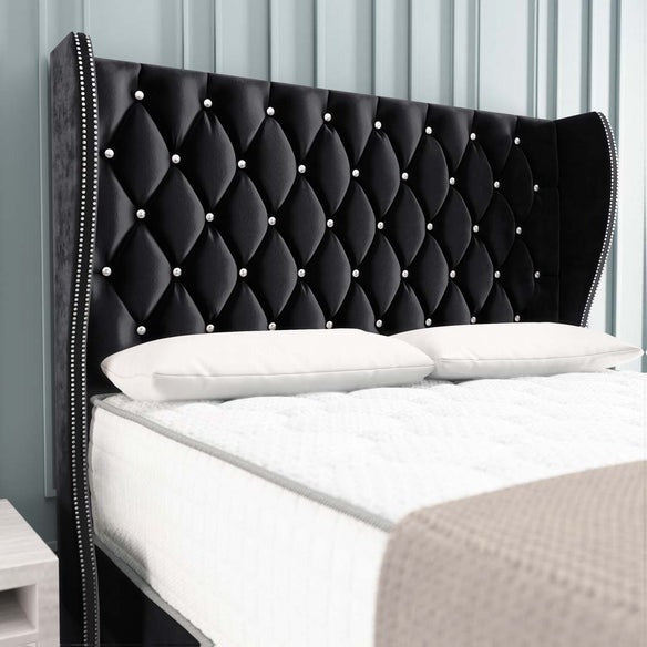 Monaco Wingback Divan Bed - Black Plush Velvet