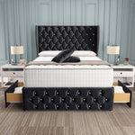 Monaco Wingback Divan Bed - Black Plush Velvet