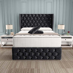 Monaco Wingback Divan Bed - Black Plush Velvet