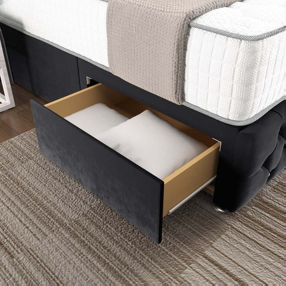 Monaco Wingback Divan Bed - Black Plush Velvet
