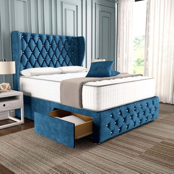 Monaco Wingback Divan Bed - Blue Coniston