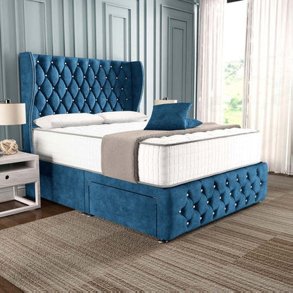 Monaco Wingback Divan Bed - Blue Coniston