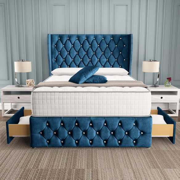 Monaco Wingback Divan Bed - Blue Coniston
