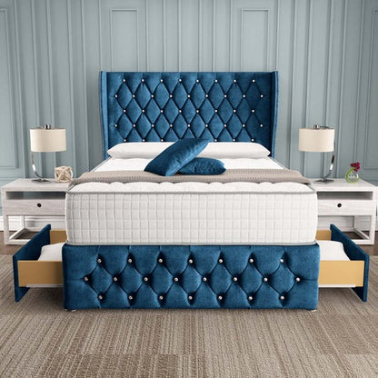 Monaco Wingback Divan Bed - Blue Coniston