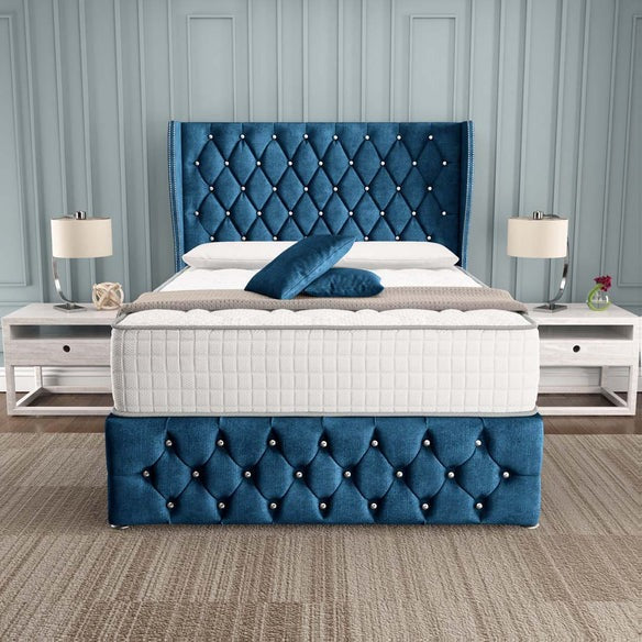 Monaco Wingback Divan Bed - Blue Coniston