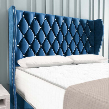 Monaco Wingback Divan Bed - Blue Plush Velvet