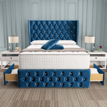 Monaco Wingback Divan Bed - Blue Plush Velvet