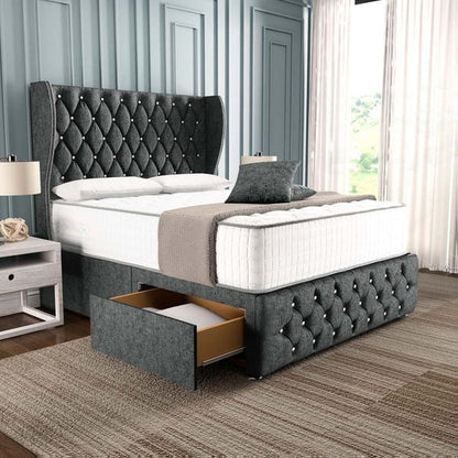 Monaco Wingback Divan Bed - Charcoal Chenille