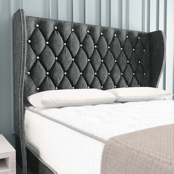 Monaco Wingback Divan Bed - Charcoal Chenille