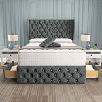 Monaco Wingback Divan Bed - Charcoal Chenille