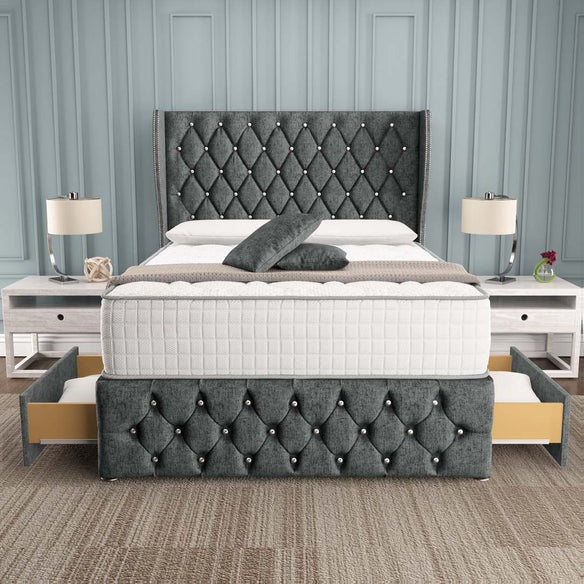 Monaco Wingback Divan Bed - Charcoal Chenille