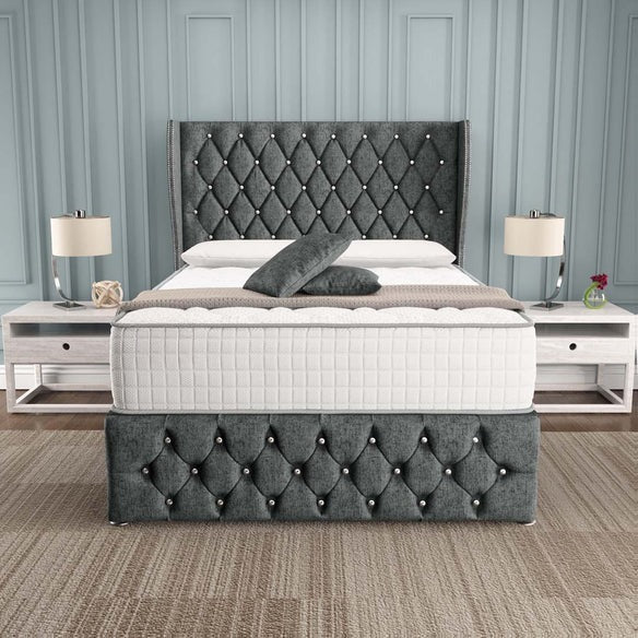 Monaco Wingback Divan Bed - Charcoal Chenille