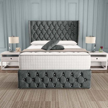 Monaco Wingback Divan Bed - Charcoal Chenille