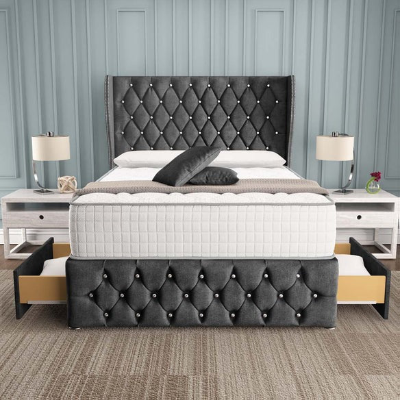 Monaco Wingback Divan Bed - Charcoal Coniston