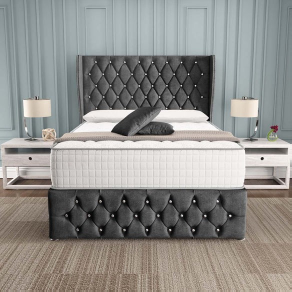Monaco Wingback Divan Bed - Charcoal Coniston