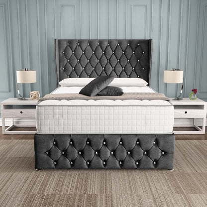 Monaco Wingback Divan Bed - Charcoal Coniston