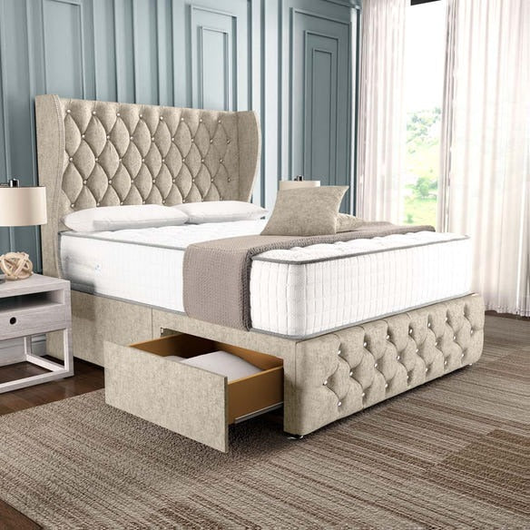 Monaco Wingback Divan Bed - Cream Chenille