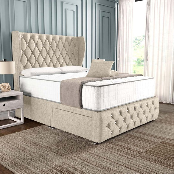 Monaco Wingback Divan Bed - Cream Chenille